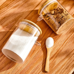 Glass Jar with Wooden Lid and Spoon Small